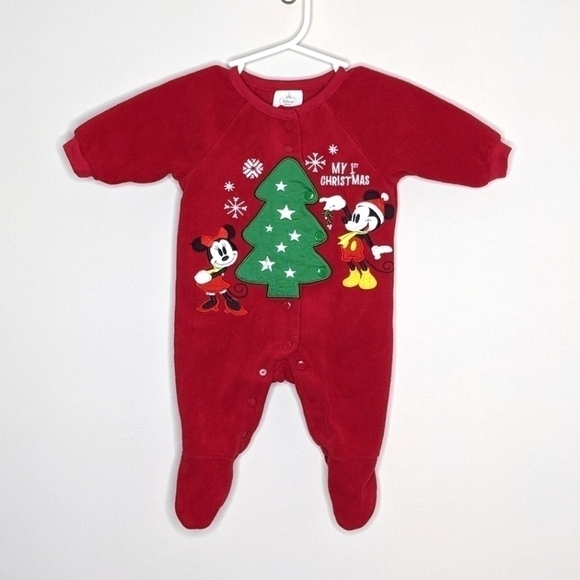 Disney Mickey Minnie Mouse 1st Christmas Footie Onepiece 0-3m - Picture 1 of 4